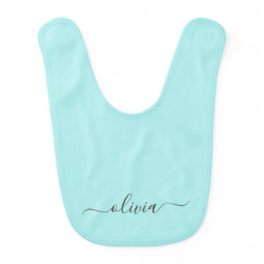 Aqua Blue Teal Modern Script Girly Monogram Name Baby Bib