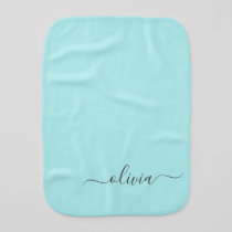 Aqua Blue Teal Modern Script Girly Monogram Name Baby Burp Cloth