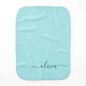 Aqua Blue Teal Modern Script Girly Monogram Name Baby Burp Cloth