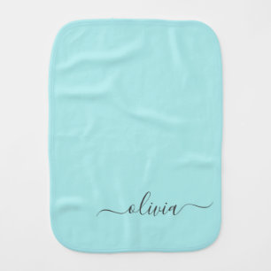 Aqua Blue Teal Modern Script Girly Monogram Name Baby Burp Cloth