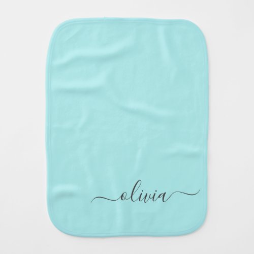 Aqua Blue Teal Modern Script Girly Monogram Name Baby Burp Cloth