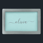 Aqua Blue Teal Modern Script Girly Monogram Name Belt Buckle<br><div class="desc">Aqua Blue Teal Simple Script Monogram Name Belt Buckle. This makes the perfect graduation,  sweet 16 16th,  18th,  21st,  30th,  40th,  50th,  60th,  70th,  80th,  90th,  100th birthday,  wedding,  bridal shower,  anniversary,  baby shower or bachelorette party gift for someone that loves glam luxury and chic styles.</div>
