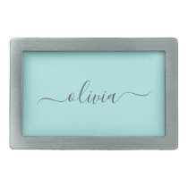 Aqua Blue Teal Modern Script Girly Monogram Name Belt Buckle