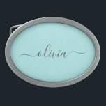 Aqua Blue Teal Modern Script Girly Monogram Name Belt Buckle<br><div class="desc">Aqua Blue Teal Simple Script Monogram Name Belt Buckle. This makes the perfect graduation,  sweet 16 16th,  18th,  21st,  30th,  40th,  50th,  60th,  70th,  80th,  90th,  100th birthday,  wedding,  bridal shower,  anniversary,  baby shower or bachelorette party gift for someone that loves glam luxury and chic styles.</div>