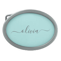Aqua Blue Teal Modern Script Girly Monogram Name Belt Buckle