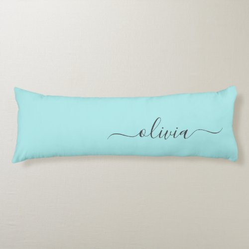 Aqua Blue Teal Modern Script Girly Monogram Name Body Pillow