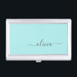 Aqua Blue Teal Modern Script Girly Monogram Name Business Card Case<br><div class="desc">Aqua Blue Teal Simple Script Monogram Name Business Card Holder. This makes the perfect sweet 16 birthday,  wedding,  bridal shower,  anniversary,  baby shower or bachelorette party gift for someone that loves glam luxury and chic styles.</div>