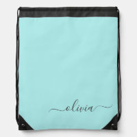 Aqua Blue Teal Modern Script Girly Monogram Name