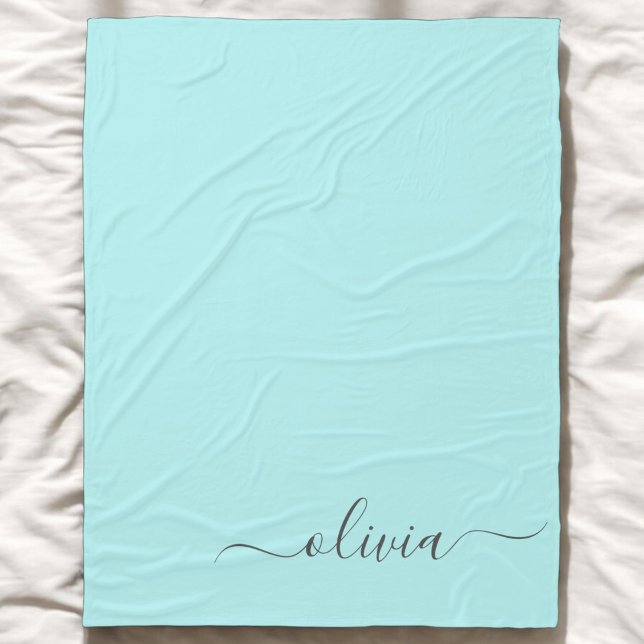 Aqua Blue Teal Modern Script Girly Monogram Name Fleece Blanket (Creator Uploaded)