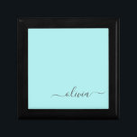 Aqua Blue Teal Modern Script Girly Monogram Name Gift Box<br><div class="desc">Aqua Blue Teal Simple script Monogram Name Jewelry Keepsake Box. This makes the perfect graduation,  birthday,  wedding,  bridal shower,  anniversary,  baby shower or bachelorette party gift for someone that loves glam luxury and chic styles.</div>