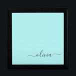Aqua Blue Teal Modern Script Girly Monogram Name Gift Box<br><div class="desc">Aqua Blue Teal Simple script Monogram Name Jewelry Keepsake Box. This makes the perfect graduation,  birthday,  wedding,  bridal shower,  anniversary,  baby shower or bachelorette party gift for someone that loves glam luxury and chic styles.</div>