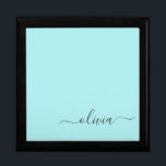 Aqua Blue Teal Modern Script Girly Monogram Name Gift Box<br><div class="desc">Aqua Blue Teal Simple script Monogram Name Jewelry Keepsake Box. This makes the perfect graduation,  birthday,  wedding,  bridal shower,  anniversary,  baby shower or bachelorette party gift for someone that loves glam luxury and chic styles.</div>