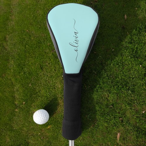 Aqua Blue Teal Modern Script Girly Monogram Name Golf Head Cover