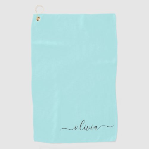 Aqua Blue Teal Modern Script Girly Monogram Name Golf Towel