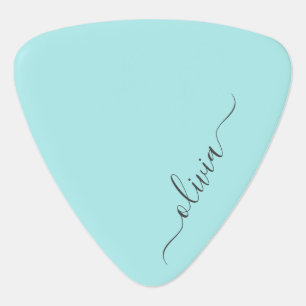 Aqua Blue Teal Modern Script Girly Monogram Name Guitar Pick