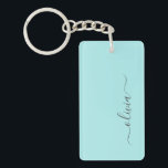 Aqua Blue Teal Modern Script Girly Monogram Name Keychain<br><div class="desc">Aqua Blue Teal Simple Script Monogram Name Keychain. This makes the perfect sweet 16 birthday,  wedding,  bridal shower,  anniversary,  baby shower or bachelorette party gift for someone that loves glam luxury and chic styles.</div>