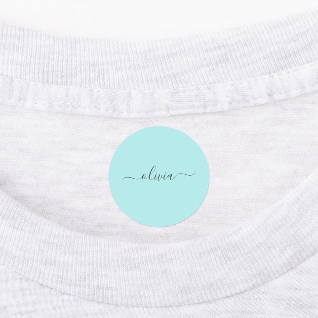 Aqua Blue Teal Modern Script Girly Monogram Name Labels (Affixed)