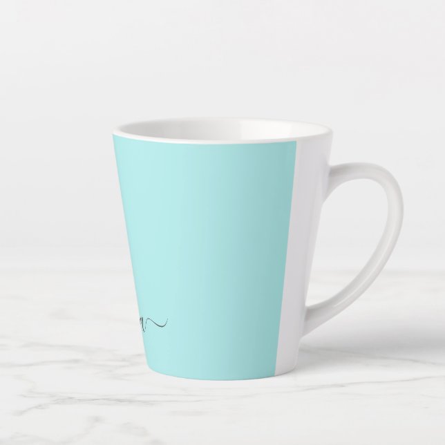 Aqua Blue Teal Modern Script Girly Monogram Name Latte Mug | Zazzle