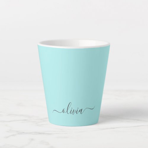 Aqua Blue Teal Modern Script Girly Monogram Name Latte Mug