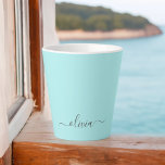 Aqua Blue Teal Modern Script Girly Monogram Name Latte Mug<br><div class="desc">Aqua Blue Teal Simple Script Monogram Name Latte Coffee Cup Mug. This makes the perfect sweet 16 birthday,  wedding,  bridal shower,  anniversary,  baby shower or bachelorette party gift for someone that loves glam luxury and chic styles.</div>