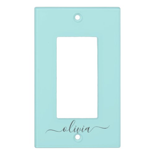 Aqua Blue Teal Modern Script Girly Monogram Name Light Switch Cover