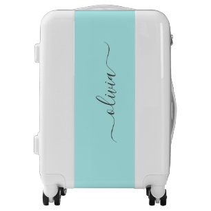 Aqua Blue Teal Modern Script Girly Monogram Name Luggage