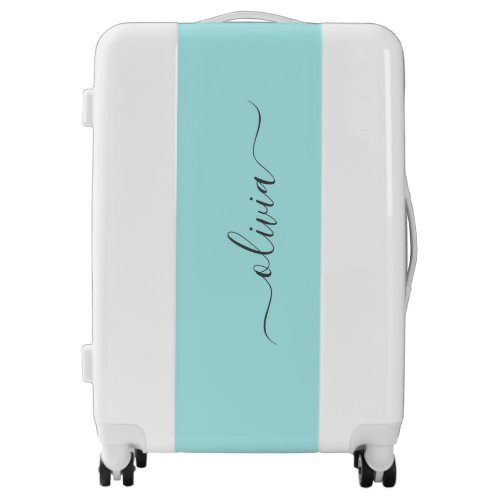 Aqua Blue Teal Modern Script Girly Monogram Name Luggage