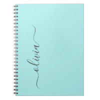Aqua Blue Teal Modern Script Girly Monogram Name
