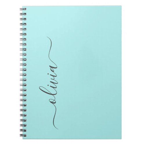 Aqua Blue Teal Modern Script Girly Monogram Name Notebook