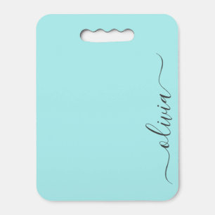 Aqua Blue Teal Modern Script Girly Monogram Name Seat Cushion