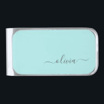 Aqua Blue Teal Modern Script Girly Monogram Name Silver Finish Money Clip<br><div class="desc">Aqua Blue Teal Simple Script Monogram Name Money Clip. This makes the perfect graduation,  sweet 16 birthday,  wedding,  bridal shower,  anniversary,  baby shower or bachelorette party gift for someone that loves glam luxury and chic styles.</div>