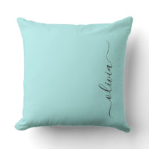 Aqua Blue Teal Modern Script Girly Monogram Name Throw Pillow