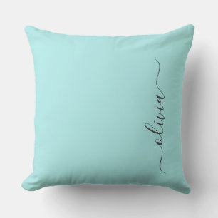 Aqua Blue Teal Modern Script Girly Monogram Name Throw Pillow