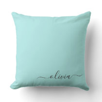 Aqua Blue Teal Modern Script Girly Monogram Name Throw Pillow