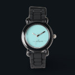 Aqua Blue Teal Modern Script Girly Monogram Name Watch<br><div class="desc">Aqua Blue Teal Simple Script Monogram Name Watch. This makes the perfect sweet 16 birthday,  wedding,  bridal shower,  anniversary,  baby shower or bachelorette party gift for someone that loves glam luxury and chic styles.</div>