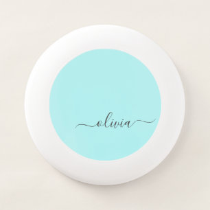 Aqua Blue Teal Modern Script Girly Monogram Name Wham-O Frisbee