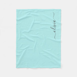 Aqua Blue Teal Monogram Name Modern Fleece Blanket