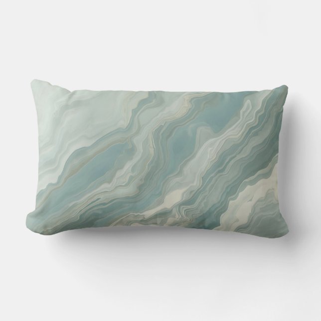 Aqua Blue Teal Sage Green Abstract Print Lumbar Pillow (Front)