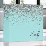 Aqua Blue Teal Silver Glitter Monogram 3 Ring Binder<br><div class="desc">Aqua Blue Teal Silver Glitter Monogram Name Binder. This makes the perfect sweet 16 birthday,  wedding,  bridal shower,  anniversary,  baby shower or bachelorette party gift for someone that loves glam luxury and chic styles.</div>