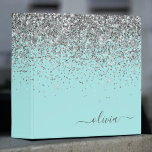 Aqua Blue Teal Silver Glitter Monogram 3 Ring Binder<br><div class="desc">Aqua Blue - Teal and Silver Sparkle Glitter Script Monogram Name Binder. This makes the perfect sweet 16 birthday,  wedding,  bridal shower,  anniversary,  baby shower or bachelorette party gift for someone that loves glam luxury and chic styles.</div>