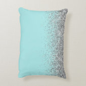 Aqua Blue Teal Silver Glitter Monogram Accent Pillow (Back(Vertical))