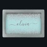 Aqua Blue Teal Silver Glitter Monogram Belt Buckle<br><div class="desc">Aqua Blue - Teal and Silver Sparkle Glitter Script Monogram Name Belt Buckle. This makes the perfect graduation, sweet 16 16th, 18th, 21st, 30th, 40th, 50th, 60th, 70th, 80th, 90th, 100th birthday, wedding, bridal shower, anniversary, baby shower or bachelorette party gift for someone that loves glam luxury and chic styles....</div>