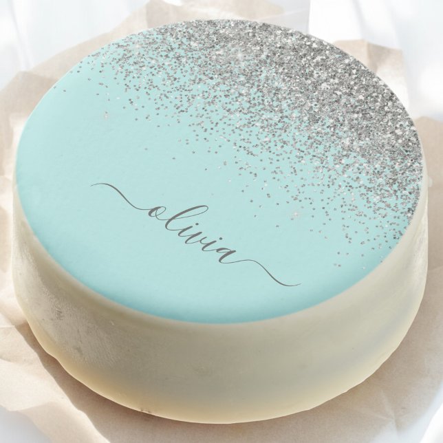 Aqua Blue Teal Silver Glitter Monogram Chocolate Covered Oreo (Creator Uploaded)