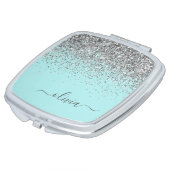 Aqua Blue Teal Silver Glitter Monogram Compact Mirror (Turned)