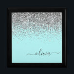 Aqua Blue Teal Silver Glitter Monogram Gift Box<br><div class="desc">Aqua Blue - Teal and Silver Sparkle Glitter script Monogram Name Jewelry Keepsake Box. This makes the perfect graduation,  birthday,  wedding,  bridal shower,  anniversary,  baby shower or bachelorette party gift for someone that loves glam luxury and chic styles.</div>