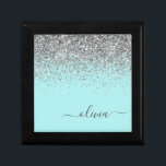 Aqua Blue - Teal Silver Glitter Monogram Gift Box<br><div class="desc">Aqua Blue - Teal and Silver Sparkle Glitter Script Monogram Name Jewelry Keepsake Box. This makes the perfect graduation,  birthday,  wedding,  bridal shower,  anniversary,  baby shower or bachelorette party gift for someone that loves glam luxury and chic styles.</div>