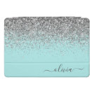 Aqua Blue Teal Silver Glitter Monogram iPad Pro Cover Aqua Blue Teal Silver Glitter Monogram iPad Pro Cover