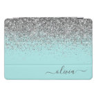 Aqua Blue Teal Silver Glitter Monogram