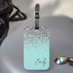 Aqua Blue Teal Silver Glitter Monogram Luggage Tag<br><div class="desc">Aqua Blue Teal Silver Glitter Monogram Name Luggage Bag Tag. This makes the perfect sweet 16 birthday,  wedding,  bridal shower,  baby shower or bachelorette party gift for someone traveling in style.</div>