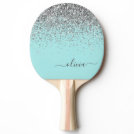 Aqua Blue Teal Silver Glitter Monogram Ping Pong Paddle Aqua Blue Teal Silver Glitter Monogram Ping Pong Paddle